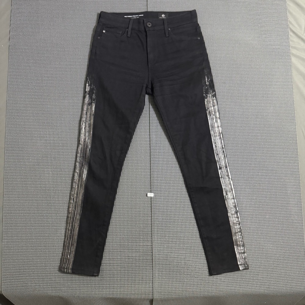AG Farrah Skinny Ankle Jeans Black Silver Stripe Estimated Size 26